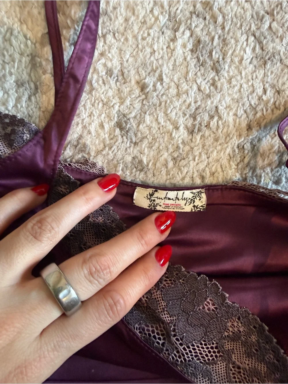 Free People Satin Lace Trim Crop Top in Plum